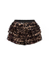 Women's Leopard Bow Tiered Ruffle Hem Mini Shorts – Brown M