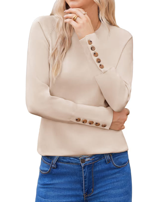 Women's Crew Neck Knit Jumper Long Sleeve Casual – Beige M