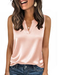 Satin Tank Top V-Neck Elegant Sleeveless Cami Casual – Pink L