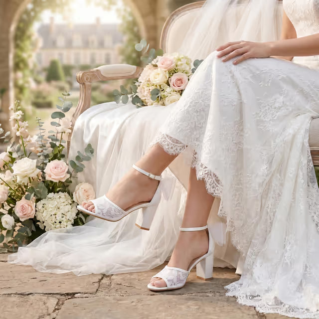 Women's Lace Open-Toe Bow Block Heel Sandals Party Wedding – As Shown