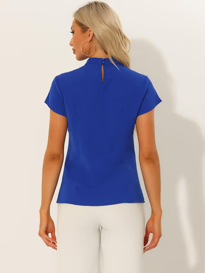 Women's Stand Collar Cap Sleeve Keyhole Back Work Blouse – Royal Blue S