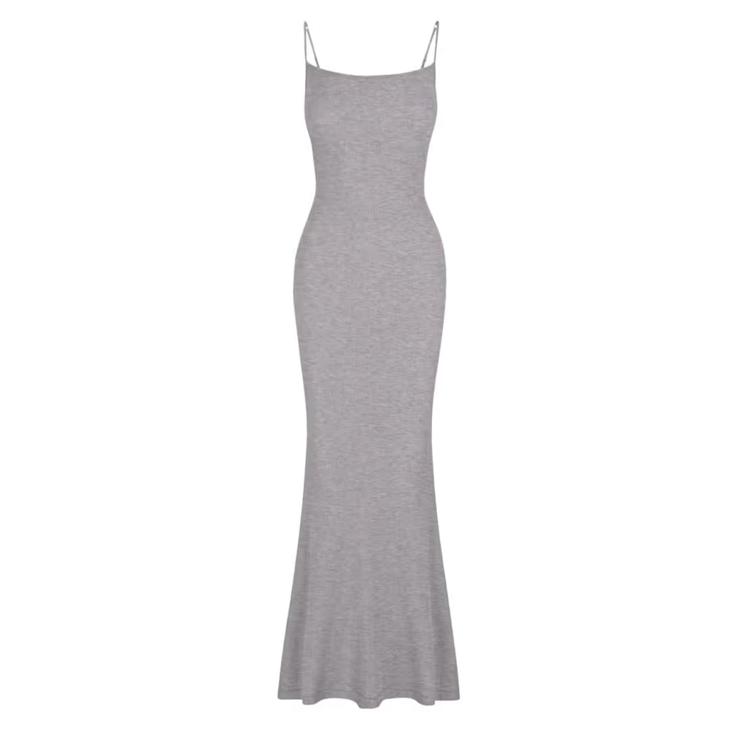 REORIA Elegant Backless Maxi Slip Dress Women’s Small Light Grey Spaghetti Strap