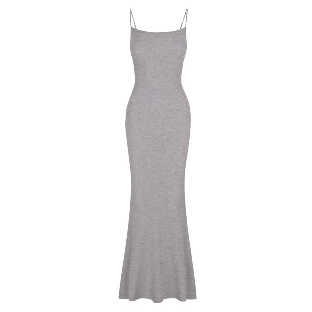 REORIA Elegant Backless Maxi Slip Dress Women’s Small Light Grey Spaghetti Strap