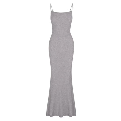 REORIA Elegant Backless Maxi Slip Dress Women’s Small Light Grey Spaghetti Strap