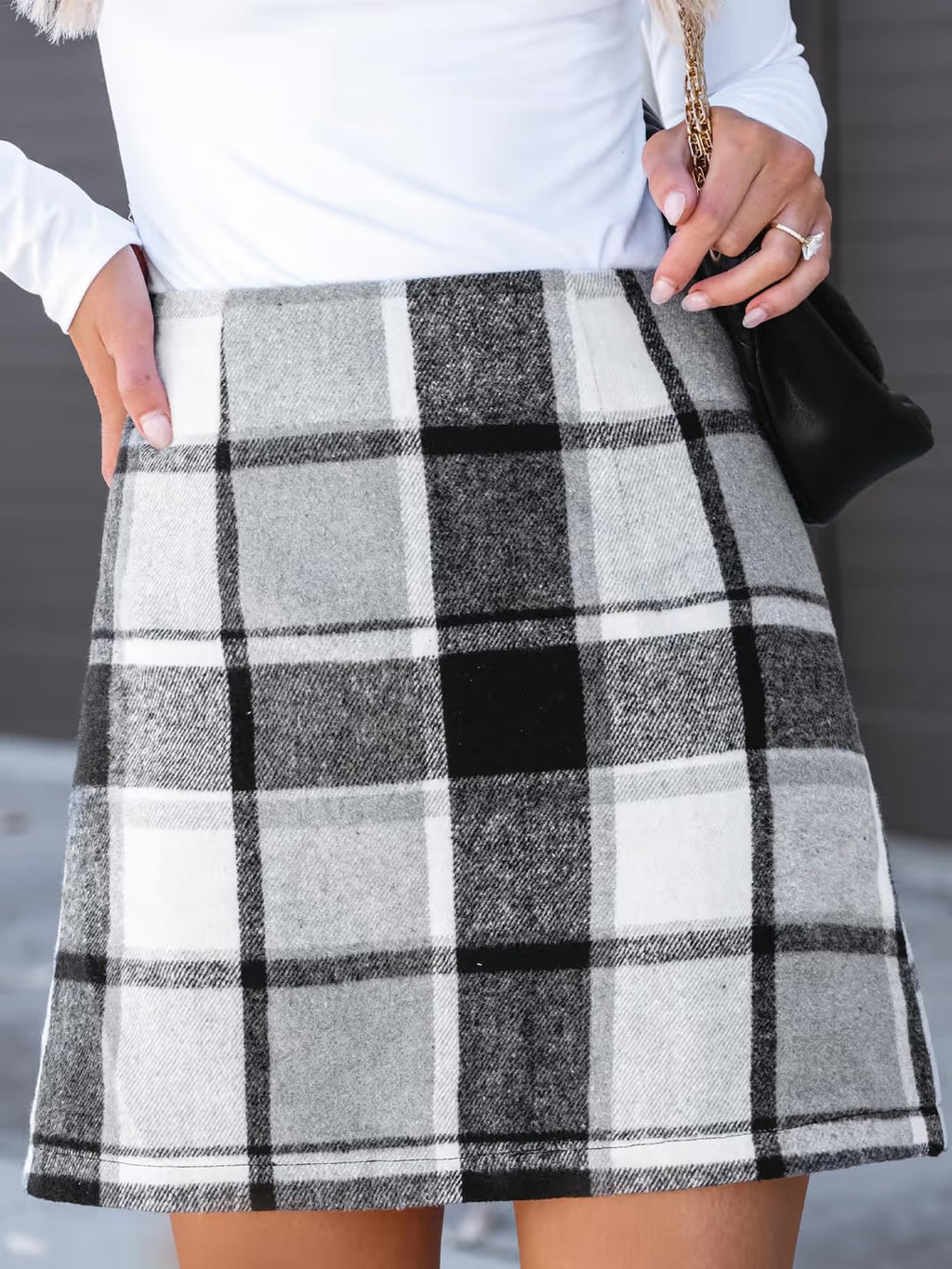 CUPSHE High Waist Plaid Mini Skirt Women's Large Black Straight & Pencil Zipper