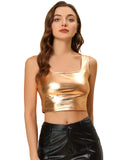 Allegra K Cropped Tank Top Women's Size 14 Gold U Neck Shiny Metallic Sleeveless