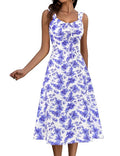 HomRain Summer Boho Floral Beach Dress Women's Size Large Blue V Neck Classic