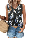V Neck Eyelet Embroidery Side Split Tank Top Women's Size XL Dark Blue Pull On