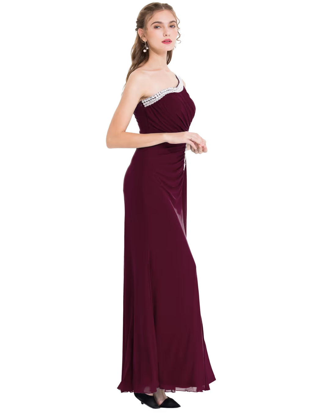 Split Evening Maxi Dresses Women's Size 10 Wine Red Sleeveless One Shoulder