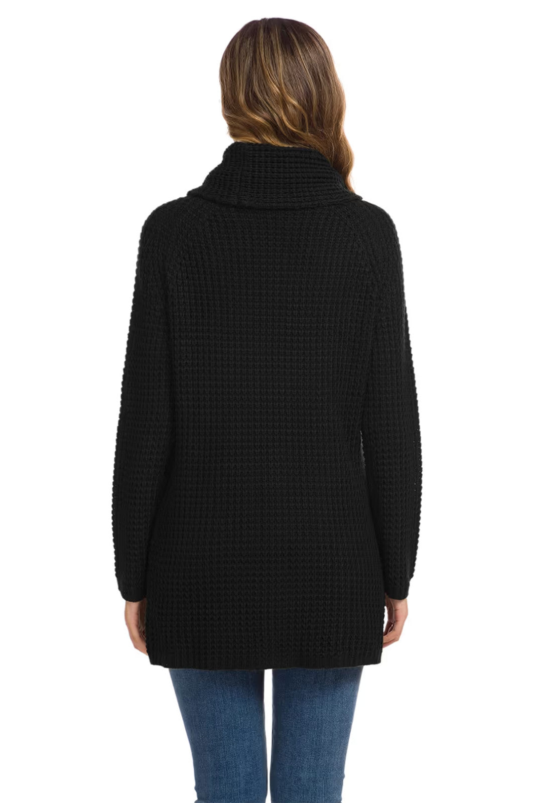 Grecerelle Knit Warm Turtle Neck Jumper Women's Large Black Asymmetric Hem
