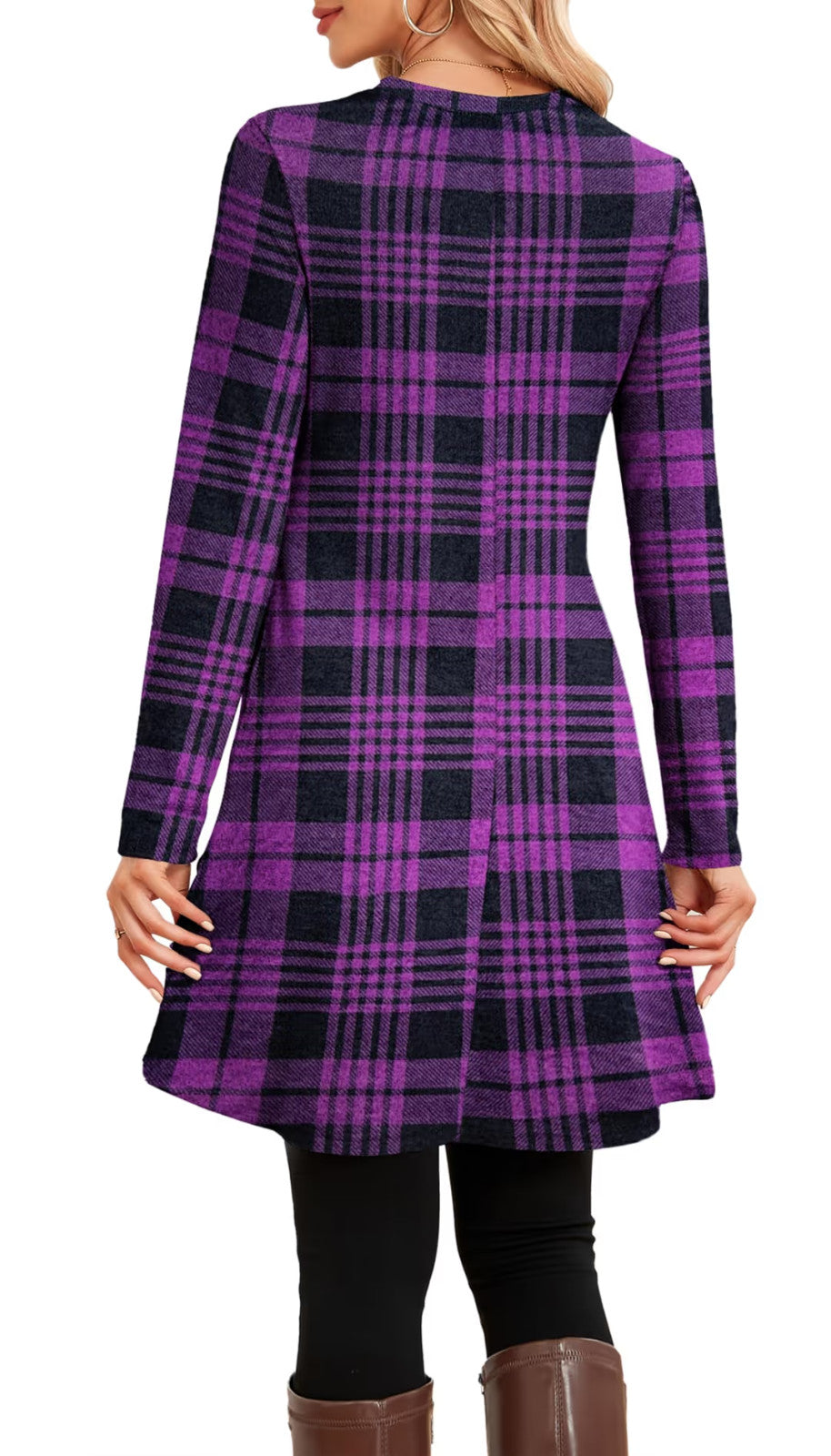 Senbatu Jumper Dress Women's Size XL Purple Plaid Long Sleeves Side Button
