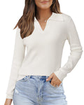 Arach&Cloz Polo V Neck Knit Tops Women's Size XXL White Wool Blend Long Sleeve