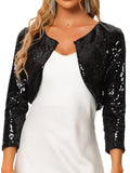 Allegra K Sparkly Crop Bolero Shrug Jacket Women's Large Black Sequin Open Front