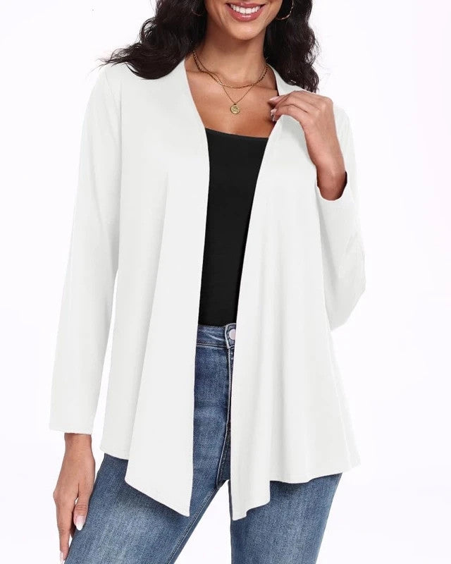 Prinstory Cardigan Sweater Women's Size Medium White Long Sleeves Open-Front