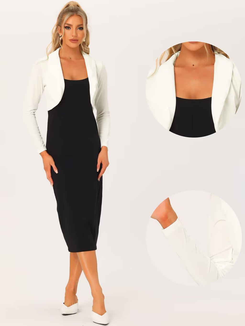 Allegra K Stylish Shrug Velvet Cardigan Women's Size Small White Long Sleeve