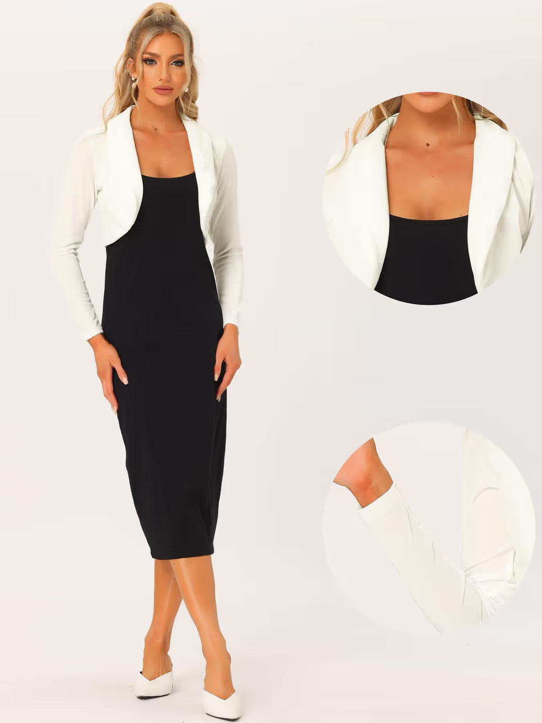 Allegra K Stylish Shrug Velvet Cardigan Women's Size Small White Long Sleeve
