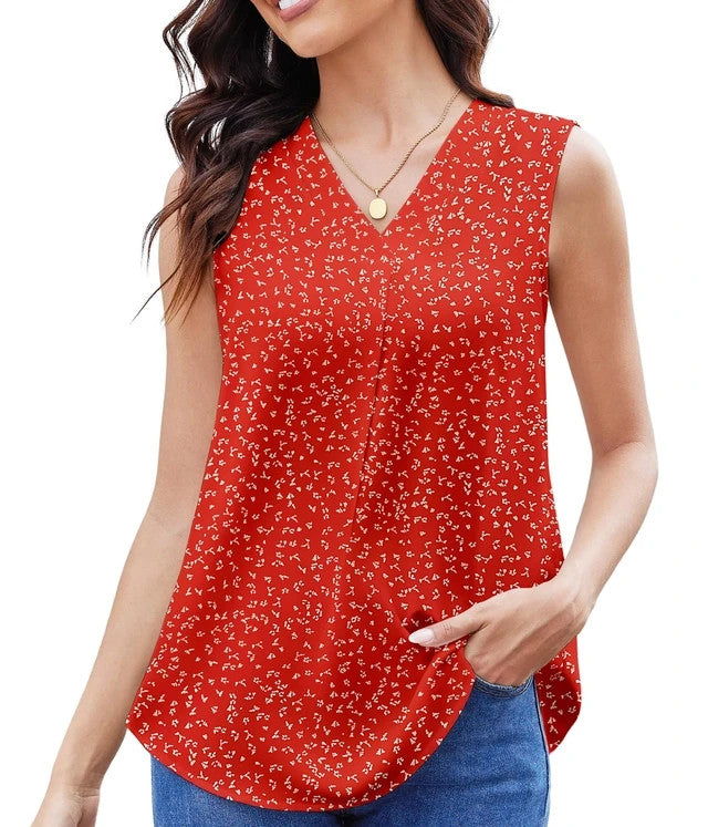 Anelune Double Layer Chiffon Tank Top Women's Size XL Red Summer Casual