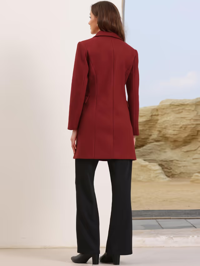 Allegra K Double-Breasted Winter Coat Women's Size XL Burgundy Long Sleeve