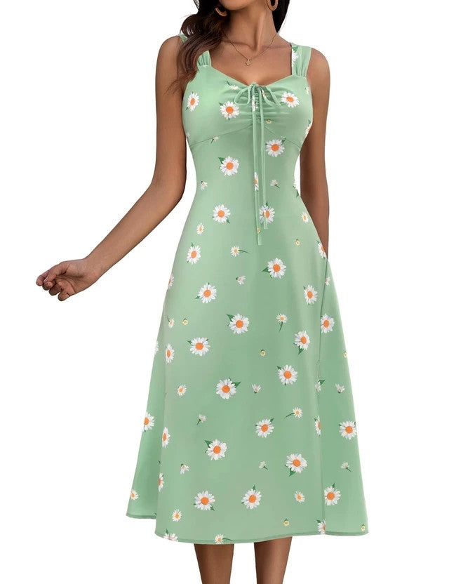 HomRain Cocktail Dress Women 2XL Green/White/Daisy Sleeveless Spaghetti Straps