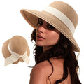 Dreshow Straw Beach Sun Hat Wide Brim With Bow Foldable Summer Hat For Holidays