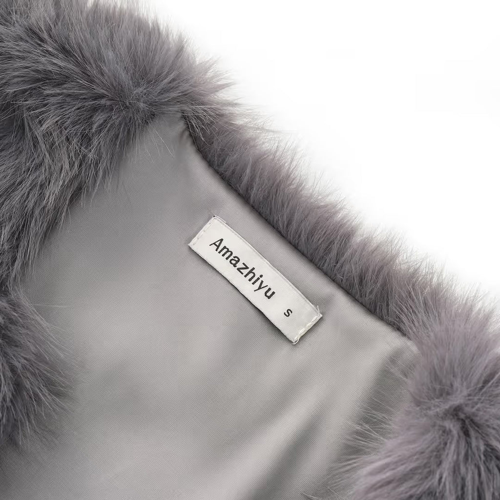 Amazhiyu Faux Fur Long Sleeve Jacket Women's Size Large Light Gray Open Front