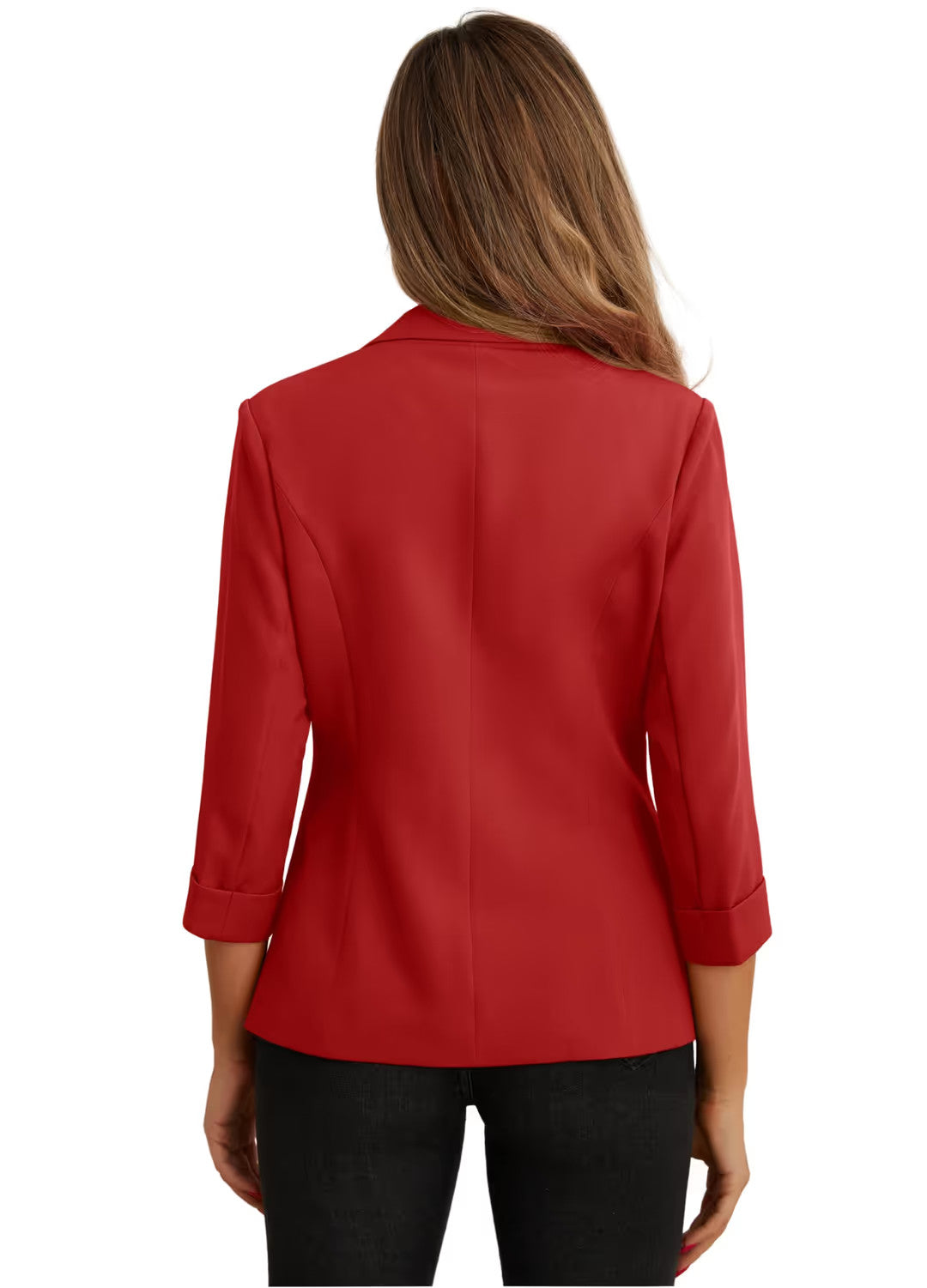 3/4 Sleeve Blazer Suit Jacket Women's Size 12 Red Pockets High Stretch Outerwear