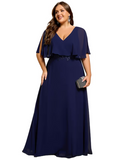 Ever-Pretty Mother-of-the-Bride Chiffon Dress Women's Size 2XL Navy V-Neck