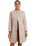 Allegra K Elegant Stand Collar Trench Coat Women's Size Large Beige Long Sleeve