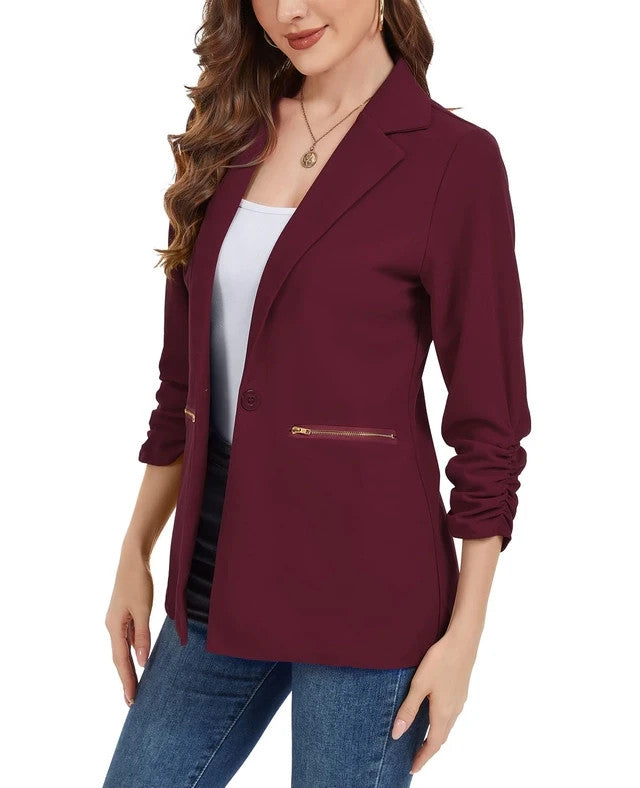 Mint Limit Suit Jackets Women's Size Small Wine Red 3/4 Sleeves Notched Lapel