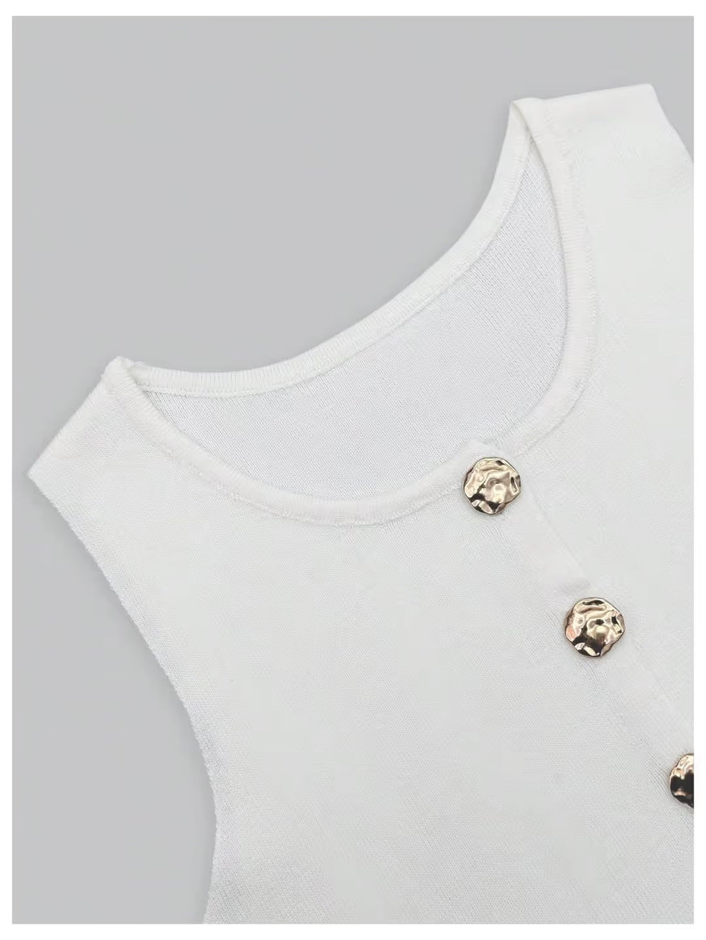 Gorglitter Knit Elegant Tank Top Women's Size Large Cream Metal Button Crewneck