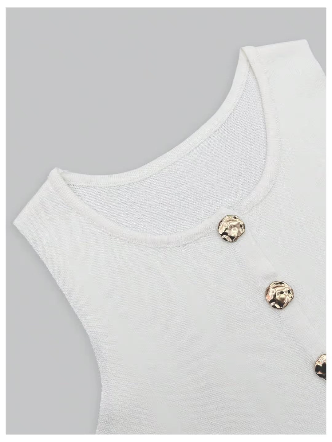 Gorglitter Knit Elegant Tank Top Women's Size Large Cream Metal Button Crewneck