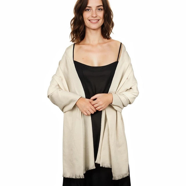 Swat Pany Pashmina Scarf Soft Shawl Women's Beige Low Stretch Lightweight