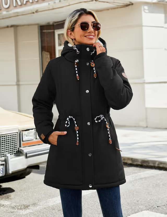 Xnova Women's Winter Warm Parka Hood Jacket Women's Size 2XL Black Teddy Fleece