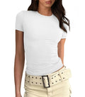 Short Sleeve Casual Tee Basic T-Shirt Women’s Size 14-16 White Stretch Slim Fit