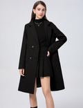 Sukany Notched Collar Double Breasted Coat Women's Size Small Black Winter Wear