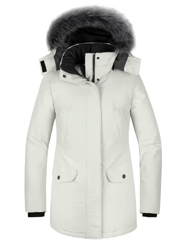 Wantdo Warm Windproof Padded Jacket Women’s Size XL White Slim Fit Zipper