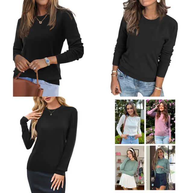 Arach&Cloz Jumpers Women's UK Large Black Long Sleeve Crew Neck Knitted Tops