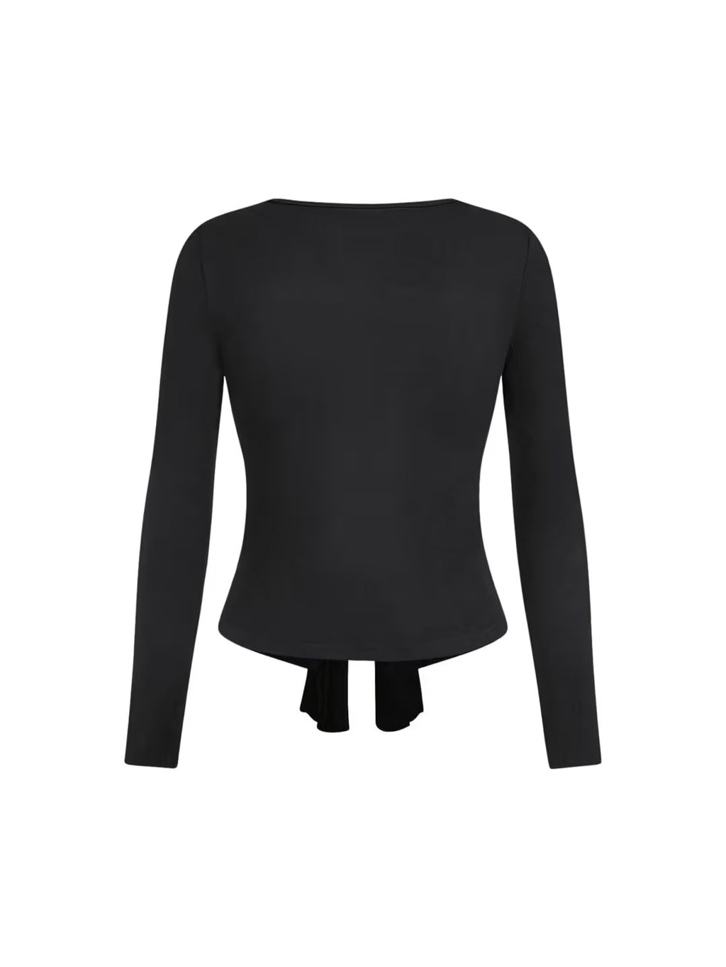 Tie Knot Ruched Slit Hem Top Women's Size Medium Black V Neck Long Sleeve