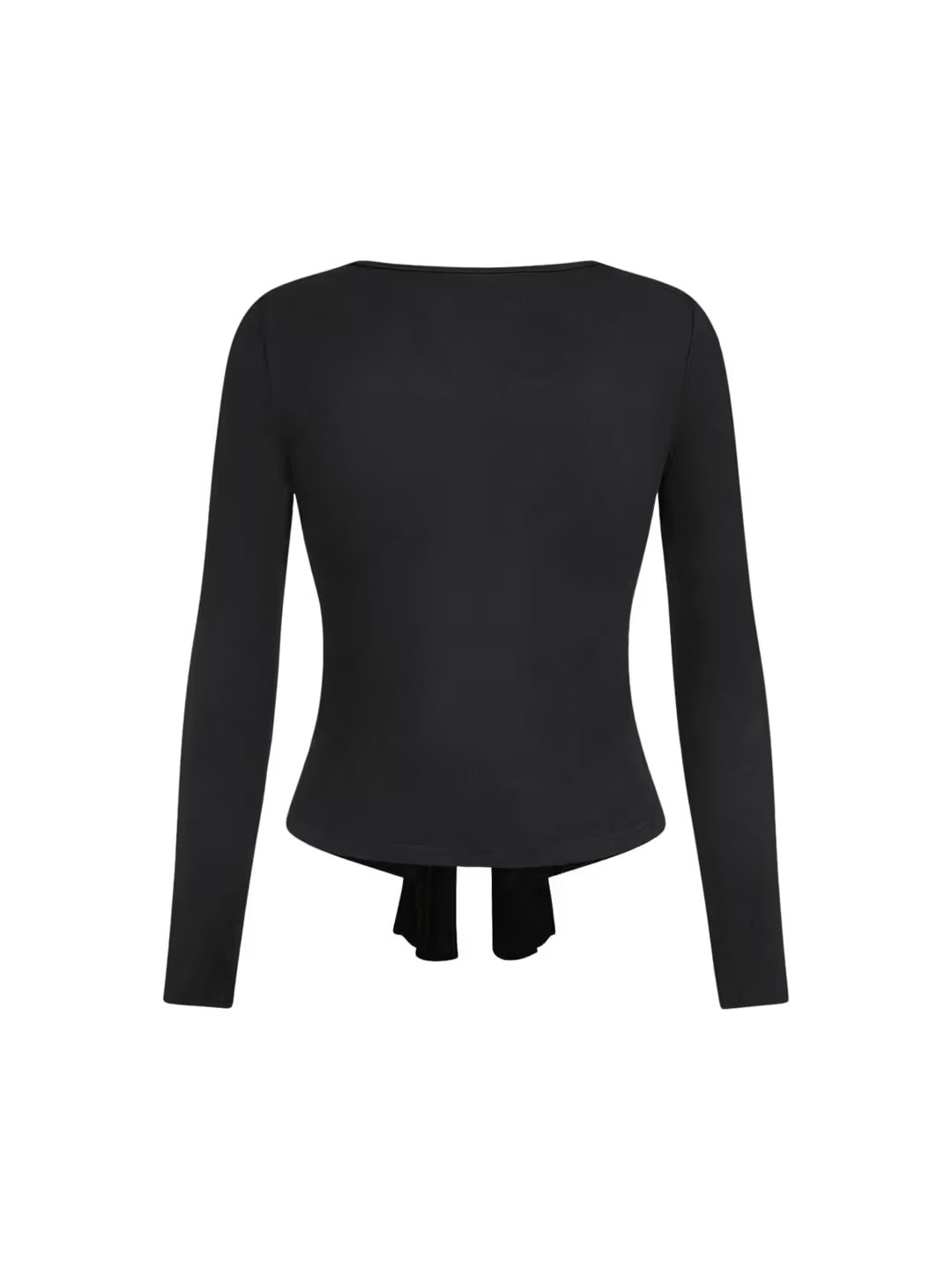 Tie Knot Ruched Slit Hem Top Women's Size Medium Black V Neck Long Sleeve