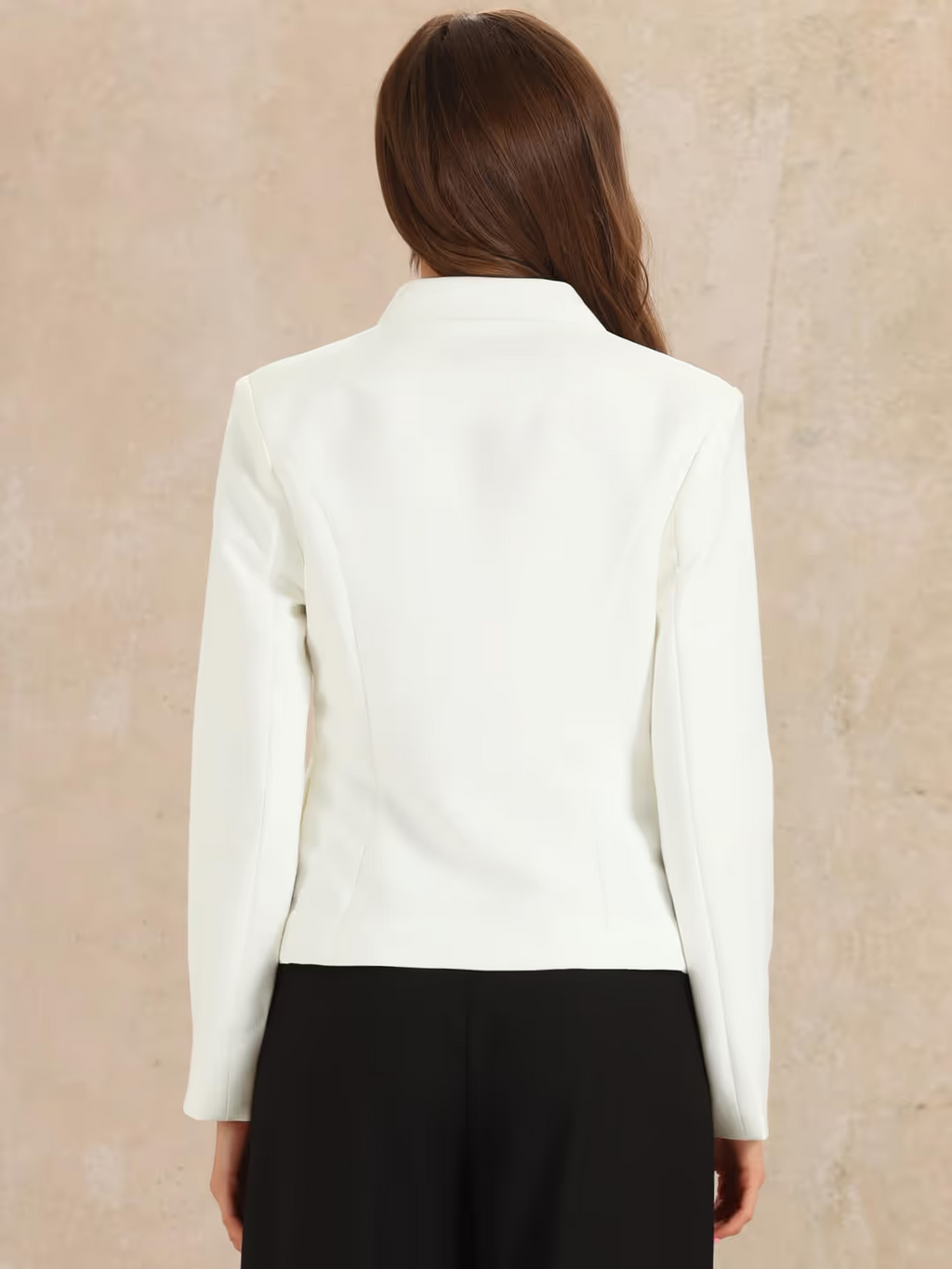 Allegra K Business Stand Up Collar Blazer Women's Size Small White Long Sleeves