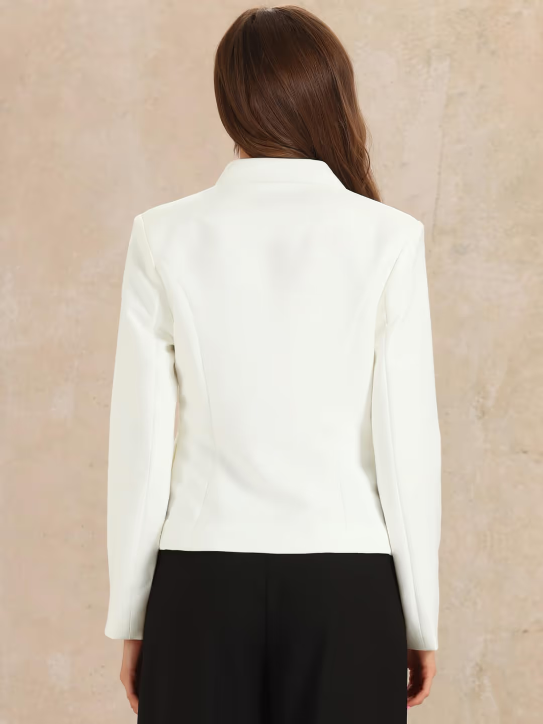 Allegra K Business Stand Up Collar Blazer Women's Size Small White Long Sleeves