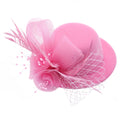 Fascinator Mini Tea Party Hat Women's Baby Pink Feather & Mesh Veil Clip-On