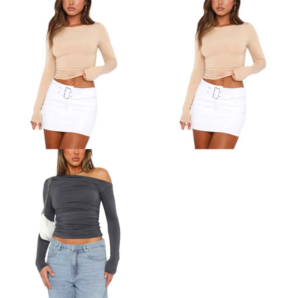 Basic Y2K One Shoulder Crop Top Women's Size Medium Black Long Sleeve Pull On