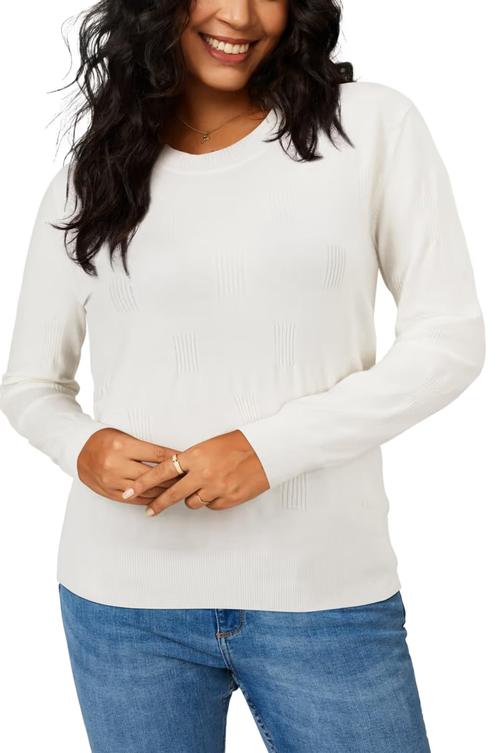 Crew Neck Knitted Jumper Women's Size Large White Long Sleeve Casual Dressy