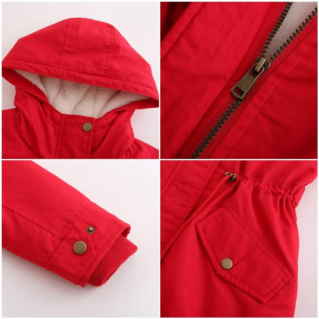 Hooded Fleece Lined Parka Hooded Coat Women's Size 3XL Red Zipper Winter Warm