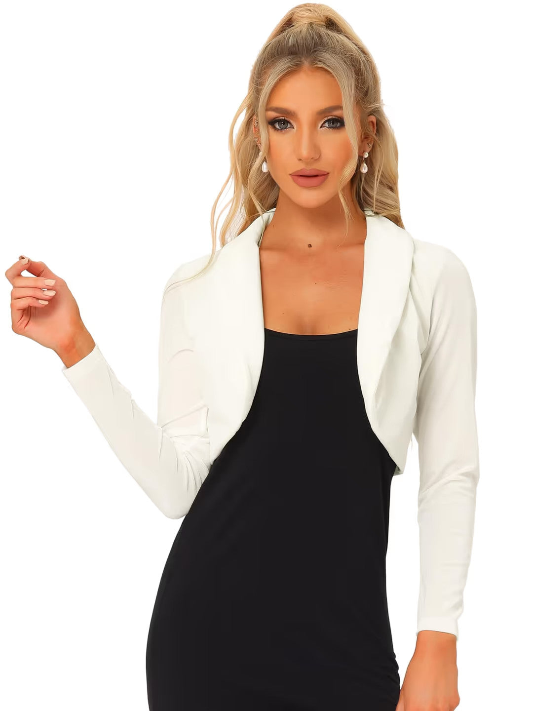 Allegra K Stylish Shrug Velvet Cardigan Women's Size Small White Long Sleeve