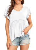 TASAMO Ruffle Hem Peplum Tunic Summer Top Women's Size XL White Empire Waist