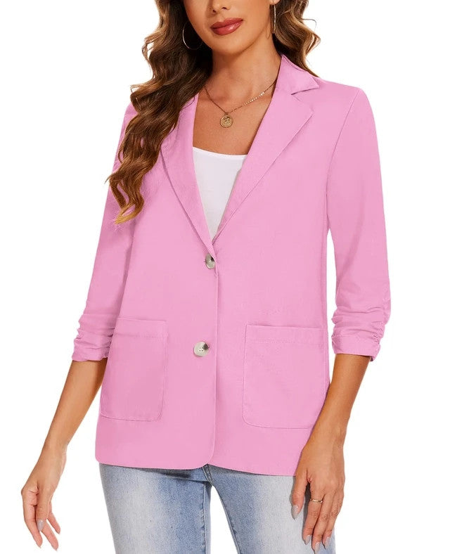 MintLimit Notched Lapel Blazer Women's Size Medium Pink Buttons Lightweight