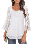 3/4 Sleeves Dressy Blouse Women's Size XL White Lace Elegant Square Neck
