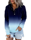 Long Sleeve Button Down Hoodie Women’s Size Large Gradient Navy Kangaroo Pockets